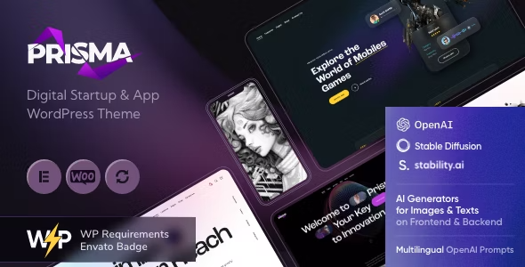 Prisma Theme (Digital Startup & App WordPress Theme + AI)