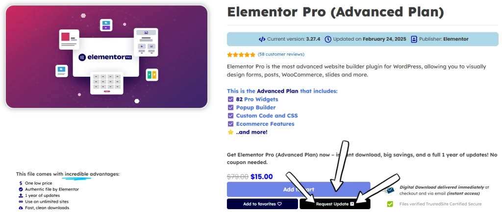 Request Update button example